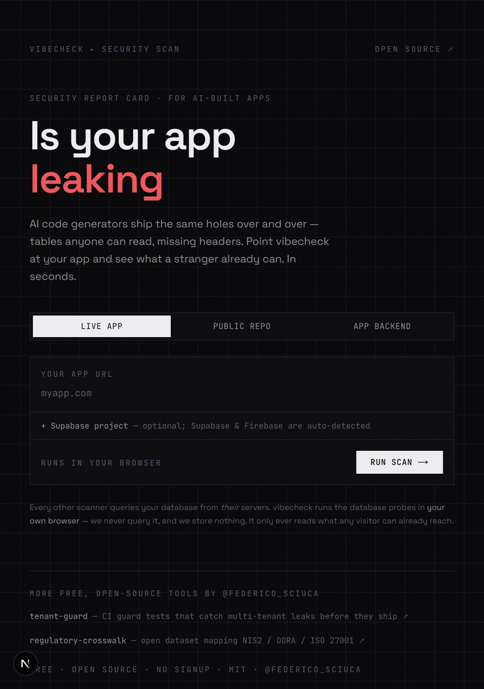 Vibecheck — is your app leaking? screenshot 3